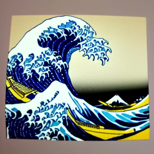 Prompt: the great wave off kanagawa as a lego set, soft lighting