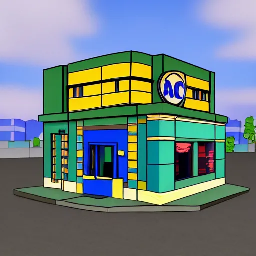 Image similar to blockbuster building in the style of a 90s cartoon