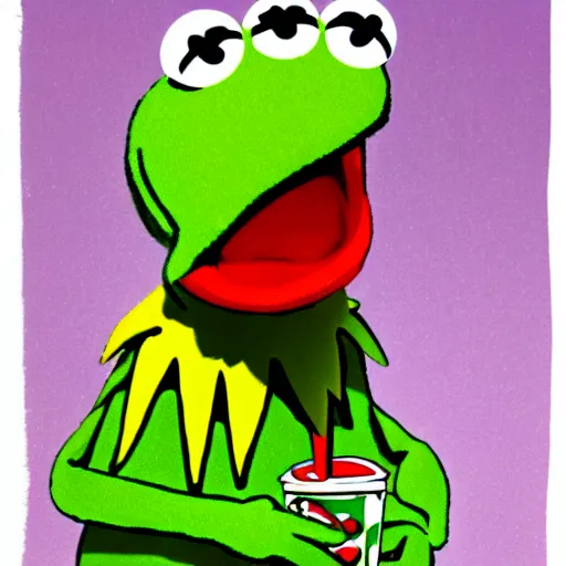 Image similar to kermit the frog drinking a soda