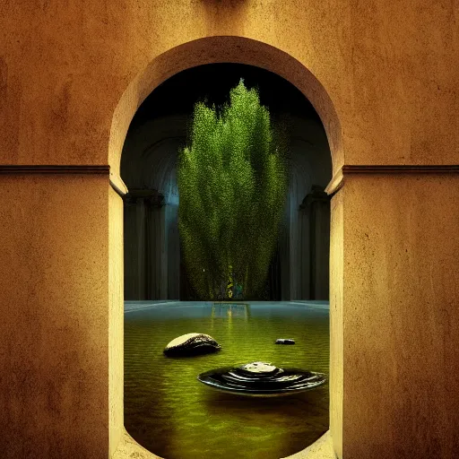 Prompt: hyperrealstic random objects in a surreal dreamscape environment by salvador dali, highly detailed, 3 d render, vray, octane, realistic lighting, photorealistic, colorful, intricate, elegant, wayne barlowe, water, mirrors, doorway, beautiful, masterpiece