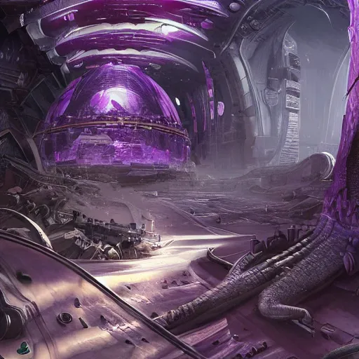 Image similar to sci fi, fantasy, hyper detailed, purple, rendered, unreal engine, concept art