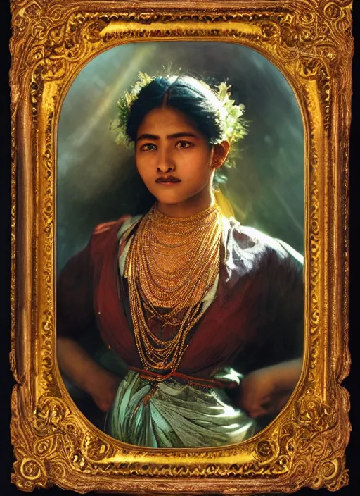 Prompt: hyper realistic and detailed vintage portrait photo of a beautiful beautifully lit nepalese Victorian woman with stunning reflective eyes in a himalayan valley by alphonse mucha and annie leibovitz