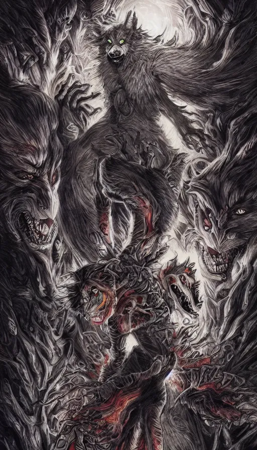 Image similar to Werewolf in London, by Ayami Kojima, studio ghibli, cinematic lighting, intricate, highly detailed, digital painting, trending on artstation, Illustration, epic scale