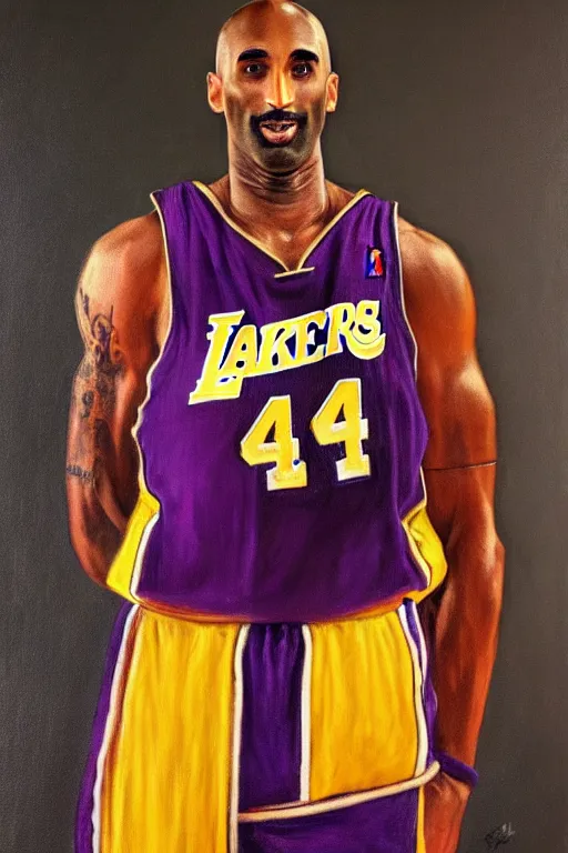 Image similar to full body portrait of the dictator of the los angeles lakers, 1 8 8 9, in full military garb, kobe bryant, oil on canvas by william sidney mount, trending on artstation