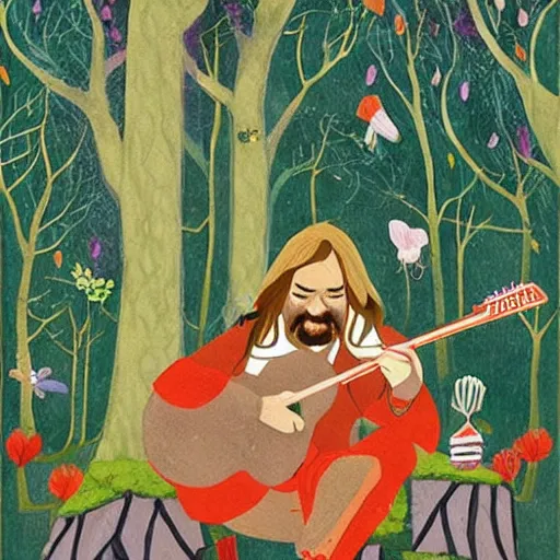 Image similar to Matt berry in a medeival fairy forest painting as a bard woodsman