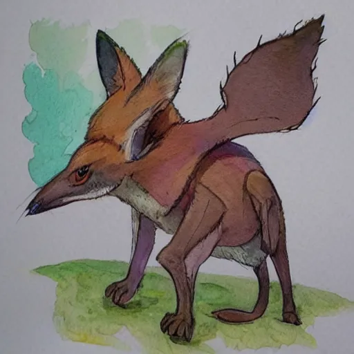 Image similar to watercolor sketch of a story book kangaroo in the style of disco elysium