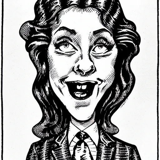 Prompt: caricature of Amouranth by R. Crumb