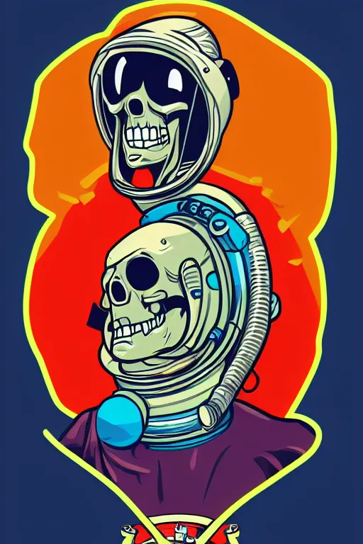 Image similar to portrait of a astronaut skeletor, art by steve simpson, sticker, colorful, illustration, highly detailed, simple, smooth and clean vector curves, no jagged lines, vector art, smooth