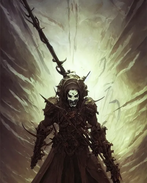 Image similar to The last enemy that shall be destroyed is death, full body image, artwork by artgerm, Luminism, medievil spear, D&D, extraordinary phenomenon, fantasy, intricately detailed, elegant, digital painting, smooth, sharp focus, art by Greg Rutkowski, art by Ruth Asawa, art by Stephan Martiniere, art by Ted Nasmith, art by H.R. Giger