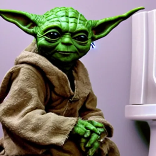 Image similar to photo of yoda sitting on the toilet