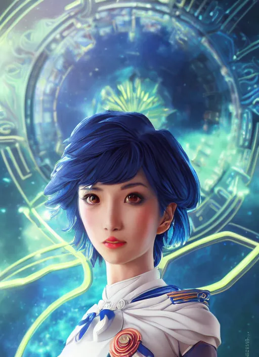 Prompt: symmetry!! portrait of sailor mercury! alien in the style of horizon zero dawn, machine face, intricate, elegant, highly detailed, digital painting, artstation, concept art, smooth, sharp focus, illustration, art by artgerm and greg rutkowski and alphonse mucha, 8 k