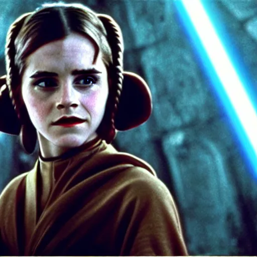 Image similar to movie still of emma watson as princess leia star wars ( 1 9 7 7 )