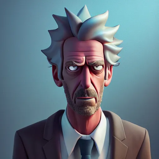 Image similar to Dr. Gregory House as Rick Sanchez from Rick and Morty, hyperrealistic, highly detailed, depth of field, High definition, 8k, octane render, artstation