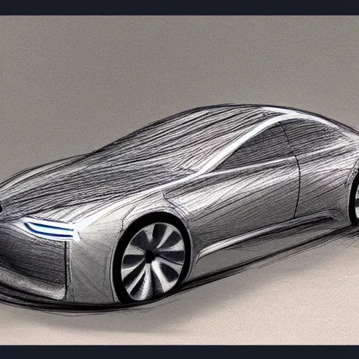 Image similar to apple's car to be released in 2027 as sketched by Leonardo davinci. Concept sketch.