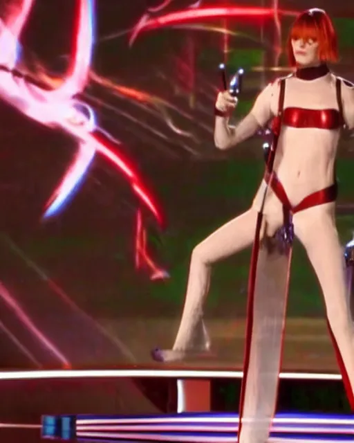 Prompt: mila jovovich as leeloo from the 5th element showing off her juggling skills on america's got talent, 4k tv still, cdx