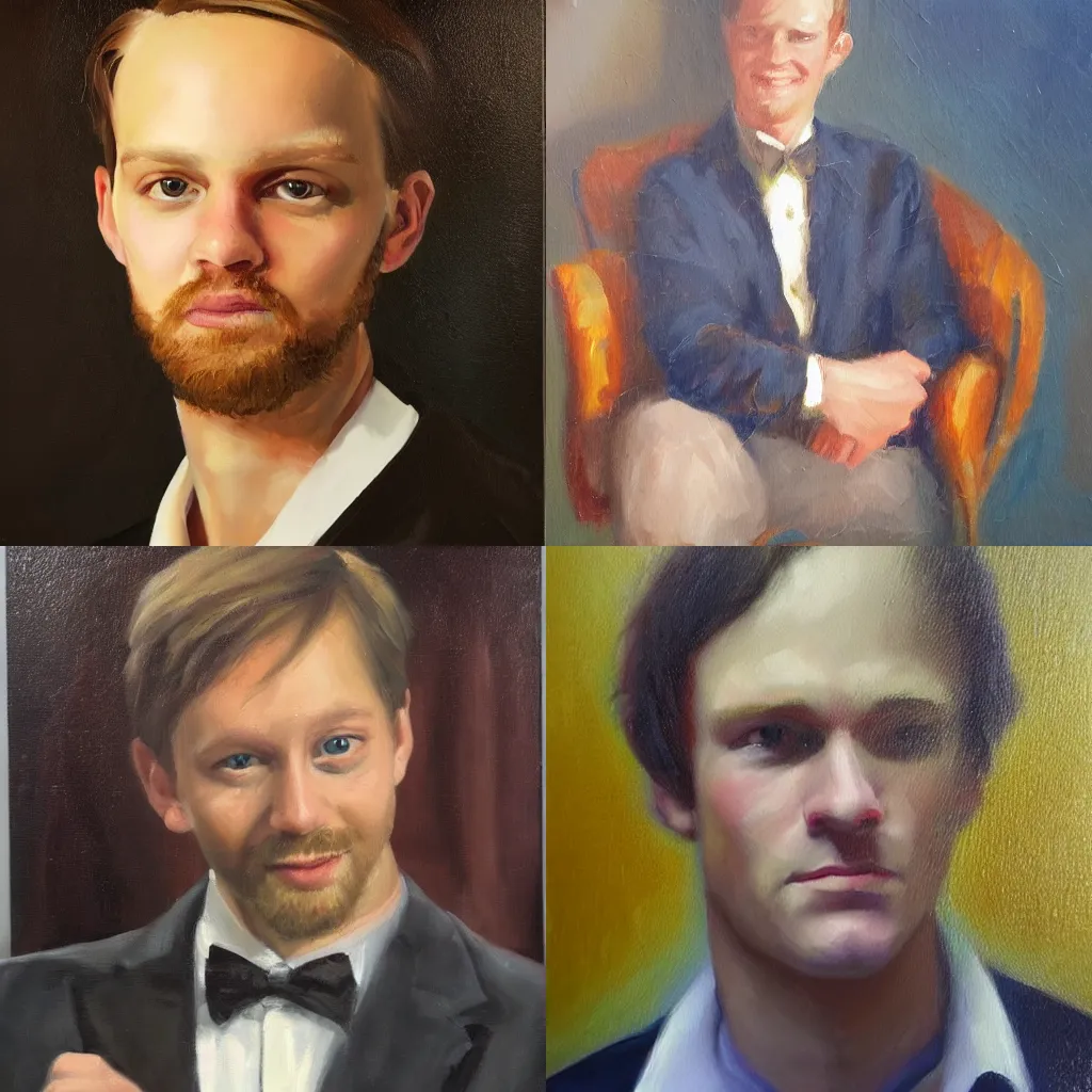 Prompt: an oil painting of Daniel Larson, beautiful