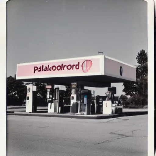 Image similar to polaroid of a gas station from 1 9 6 8