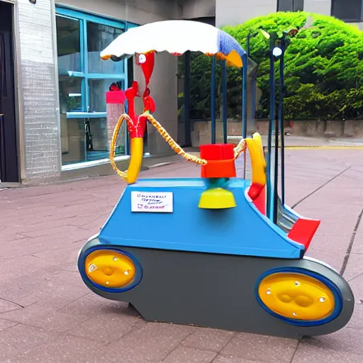 Image similar to a kiddie ride that is coin operated on the sidewalk