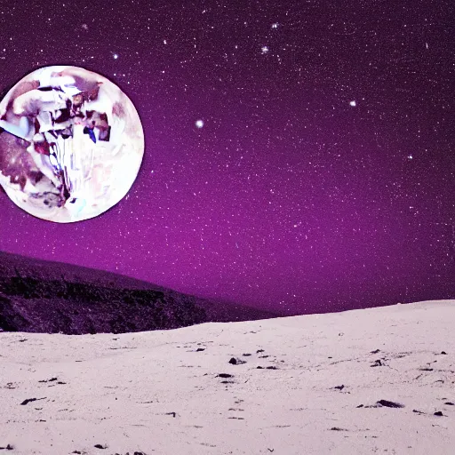 Image similar to the moon struck by cold purple lighting