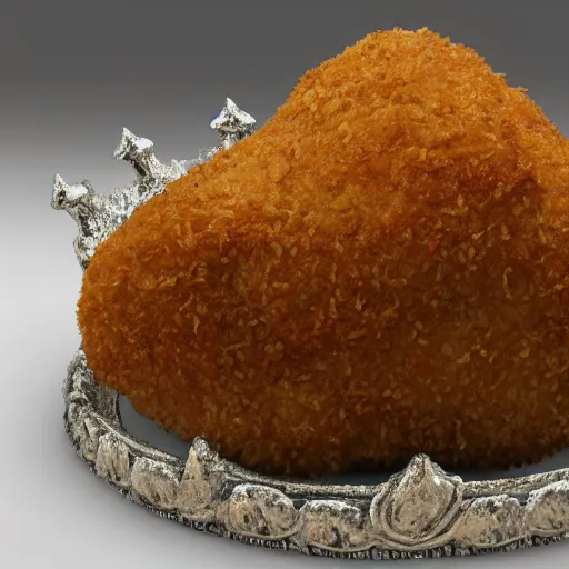 Prompt: breaded chicken with a crown on top in a palace, hyper realistic, 4k