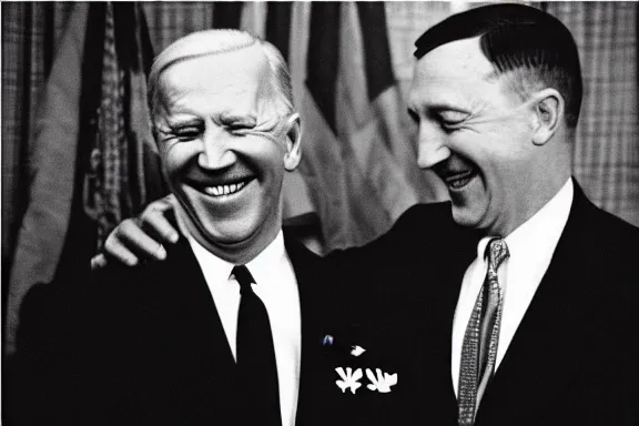 Image similar to “ very very intricate photorealistic photo of hitler and joe biden laughing together, detailed natural lighting, award - winning crisp details ”