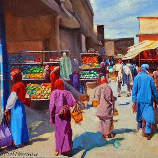 Prompt: market in old samarkand, oil painting