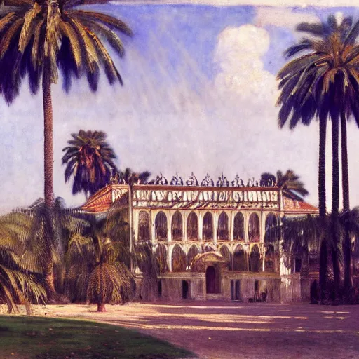 Image similar to a ultradetailed beautiful photo of the amazonas palace designed by jules bastien - lepage, hans belmer, frank weston and gustave baumann, trending on artstation, mediterranean, palm trees, light sparkles, sharp focus, soft light, 8 k 4 k