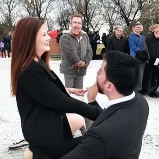 Prompt: a man proposes to his girlfriend at a funeral