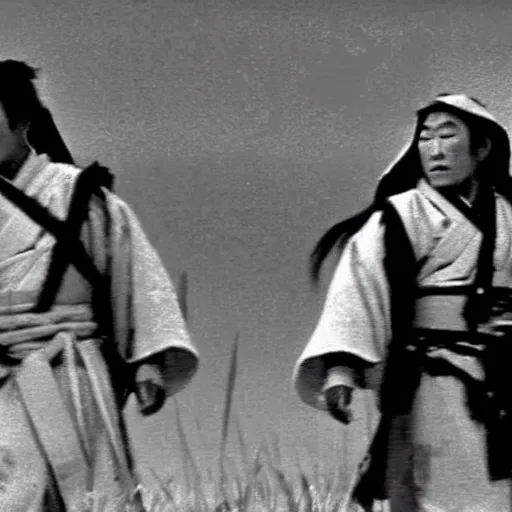 Image similar to a still from a samurai film by akira kurosawa