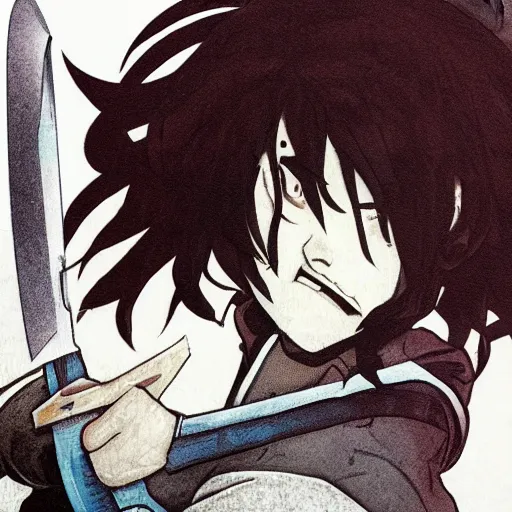 Image similar to Tanjiro from demon slayer holding a knife