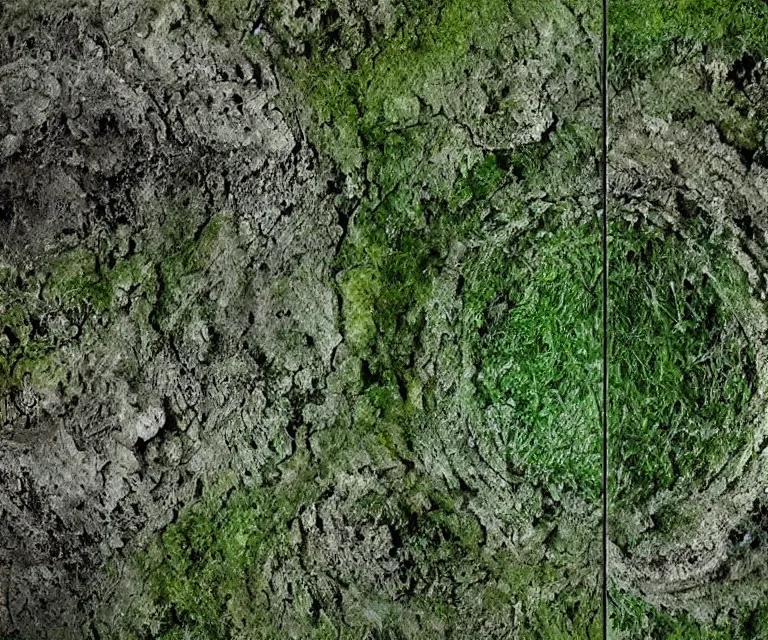 Image similar to an image split in half, post apocalyptic earth top, lush green earth bottom