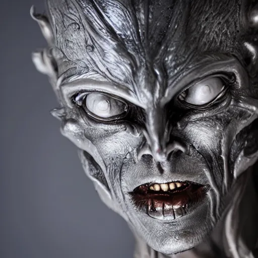 Image similar to a demon inspired by silver created by the make up artist hungry, photographed by andrew thomas huang, cinematic, expensive visual effects