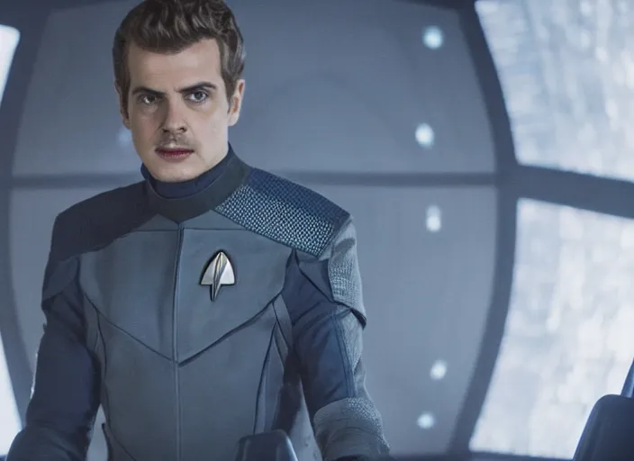 Image similar to Hayden Christensen plays as captain in Star Trek Discovery, engine room and warp core in the background, 35mm photography, highly detailed, cinematic lighting, 4k