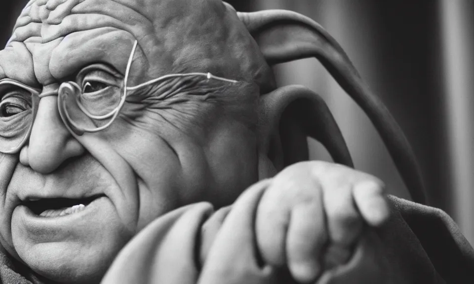 Prompt: Danny DeVito as Yoda, cinematic photography, portrait, 35mm f1.8