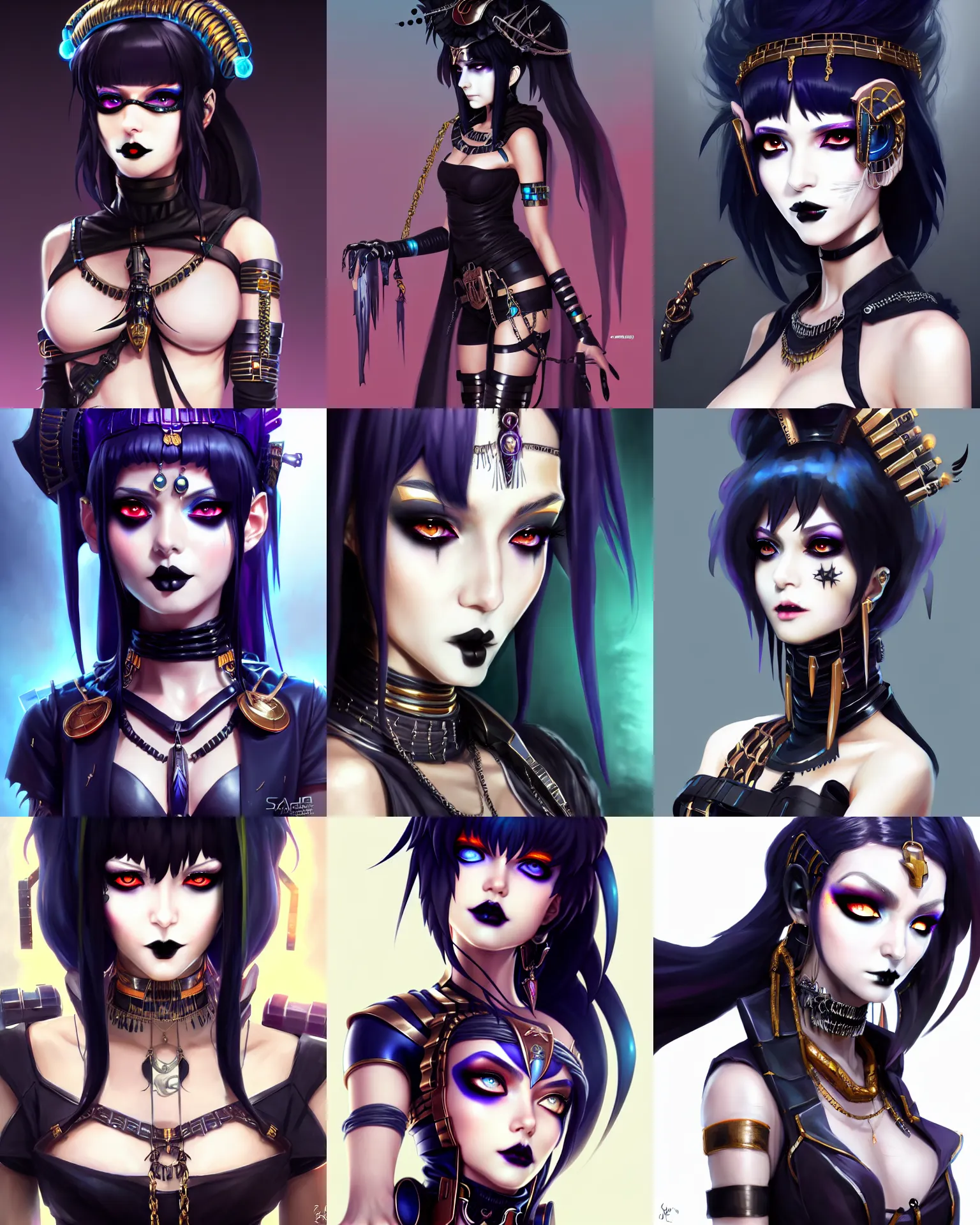 Prompt: character concept art of a goth cyberpunk anime cleopatra | | cute - fine - face, pretty face, realistic shaded perfect face, fine details by stanley artgerm lau, wlop, rossdraws, james jean, andrei riabovitchev, marc simonetti, and sakimichan, trending on artstation