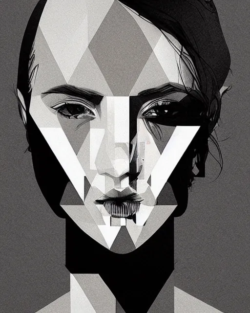 Prompt: geometric smoke ink portrait by WLOP, grunge futuristic robot art