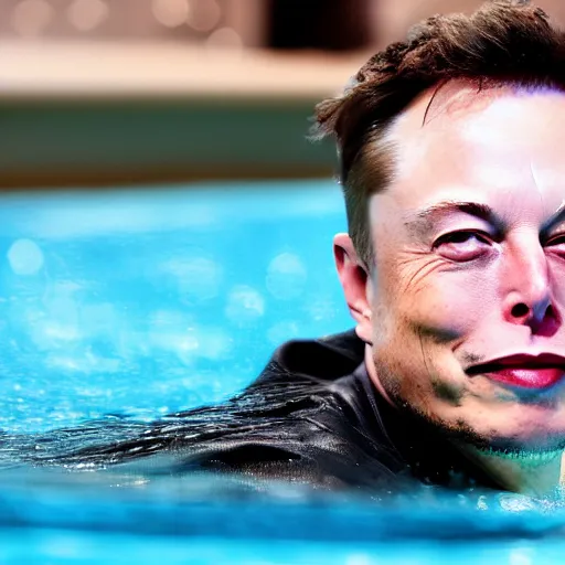 Prompt: Photography of elon musk swimming in a pool full of money money money money money-n 8