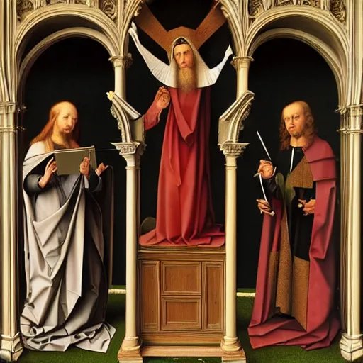 Prompt: The Merode Altarpiece by Robert Campin