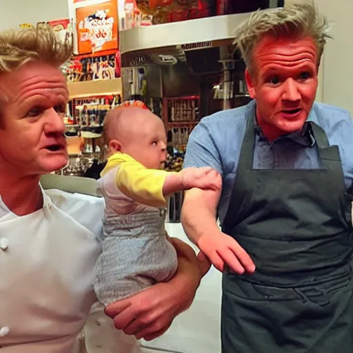 Image similar to gordon ramsey yelling and pointing at a baby