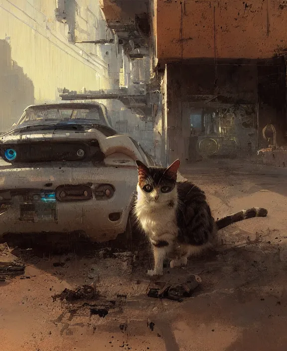 Image similar to cyberpunk cat in the desert by jeremy mann