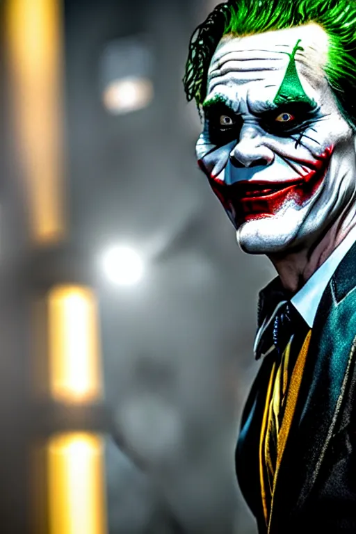Image similar to jim carrey as the joker on new batman movie, high resolution, photorealistic, smooth, details, 4 k, aesthetic lighting, baroque object, sharp focus, hyperdetailed object, professional photography, pullitzer winning, 8 0 0 mm photo by : canon eos 5 d mark iv, by karah mew and adnan abidi and jodie bateman