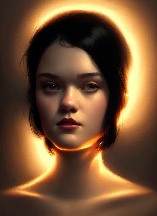 Prompt: portrait of shannon purser, narrow face, black hair, intricate, elegant, glowing lights, highly detailed, digital painting, artstation, concept art, smooth, sharp focus, illustration, art by wlop, mars ravelo and greg rutkowski
