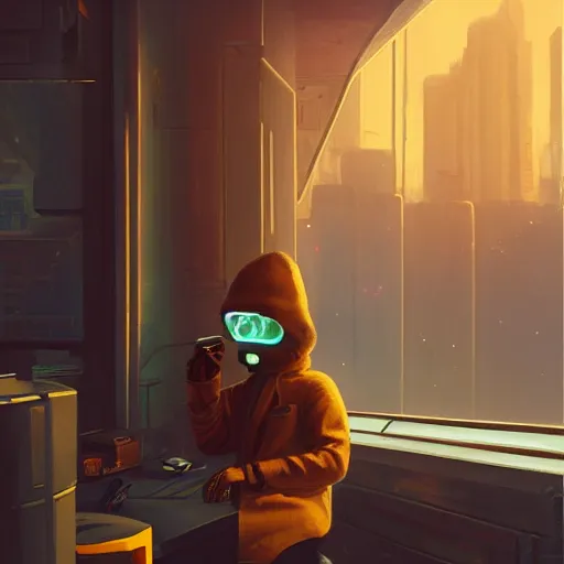 Image similar to An android smoking a cigar in a cyberpunk setting by Evgeny Lushpin, Trending on Artstation