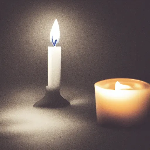 Image similar to digital drawing, candle that is lit on a table, in a candle holder, in a dark room, eerie glow, extreme quality, moody lighting, 8 k