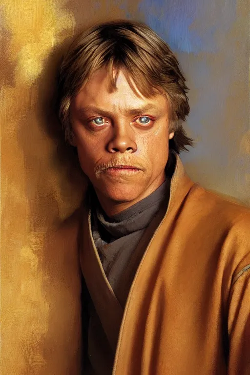 Image similar to detailed portrait of a teen mark hamill dressed as jedi, painting by gaston bussiere, craig mullins, j. c. leyendecker