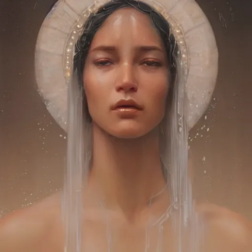 Image similar to a beautiful portrait of a water goddess with transparent skin by Greg Rutkowski and Raymond Swanland, Trending on Artstation, ultra realistic digital art