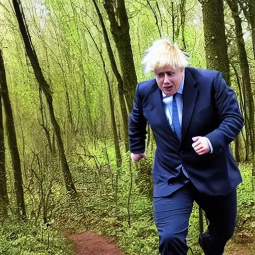 Image similar to boris johnson chasing you in a forest, trailcam footage