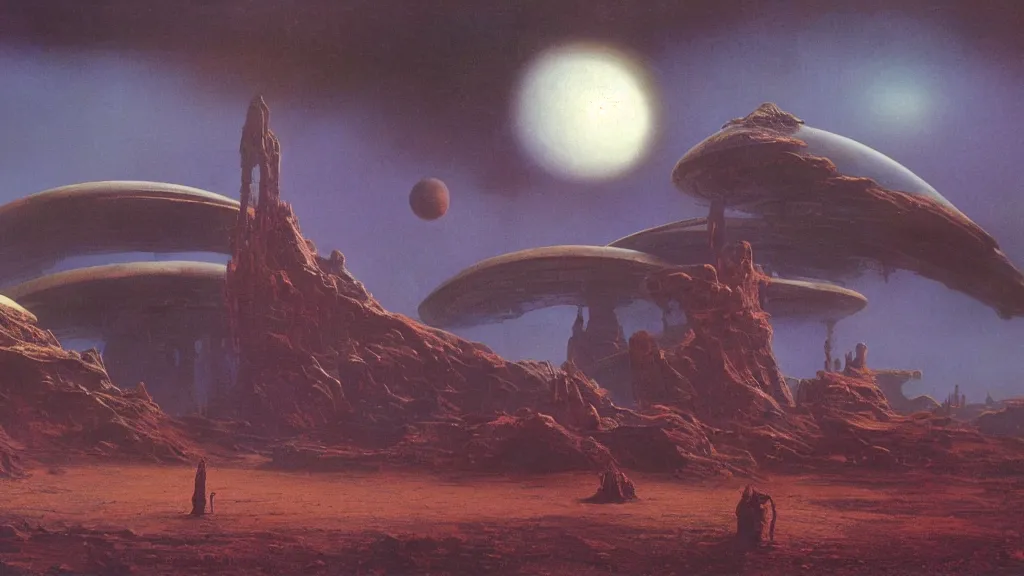 Image similar to otherworldly atmosphere of an evolving alien planet by arthur haas and bruce pennington and john schoenherr, cinematic matte painting