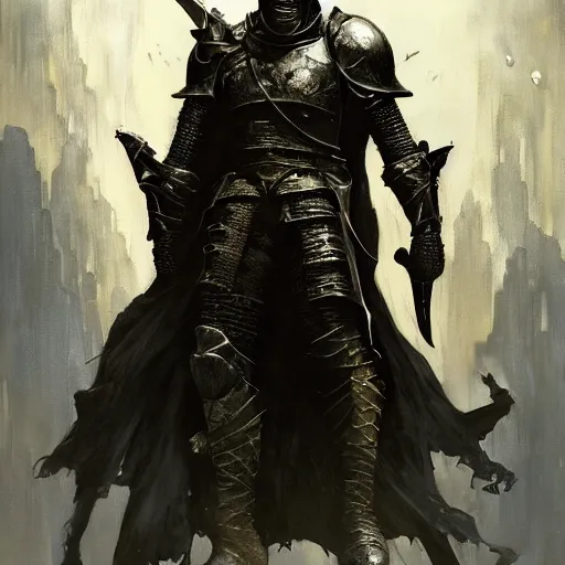 Image similar to The Dark Souls Knight, full body artwork by Craig Mullins, Simon Bisley, Gregory Manchess, Fernanda Suarez, Artem Demura, Alphonse Mucha, Donato Giancola, Jason Felix, Steve Argyle, Tyler Jacobson, Peter Mohrbacher, digital art, trending on artstation