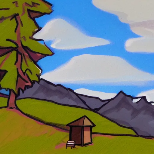 Prompt: bold sketch of the great outdoors 2 d stylized